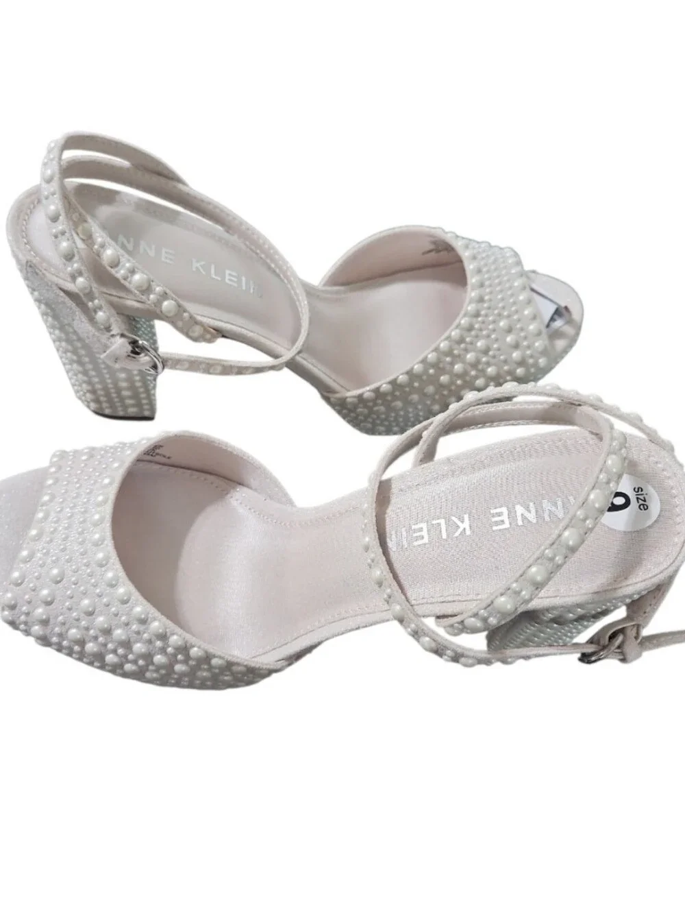 Anne Klein Vanna-P Pearl Embellished Platform Block Heel Sandals Size 9 New